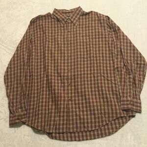 Lands End Men Brown Shirt 100% Cotton Button Down Large Size 17-17.5